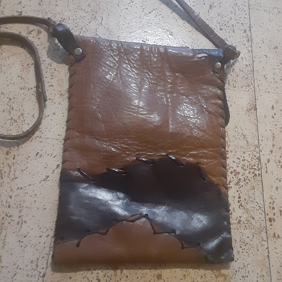 Vintage Boho Brown Genuine Leather Crossbody Purse/ Bag- Size Small - Picture 3 of 12